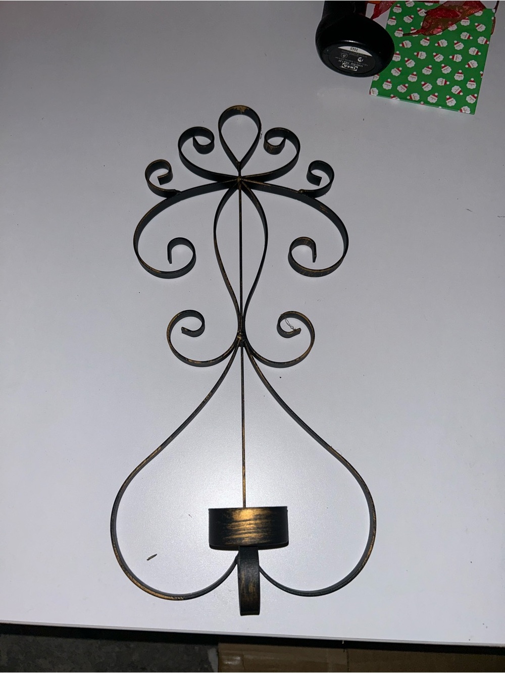 Metal Wall Sconce in Black with Gold Accents